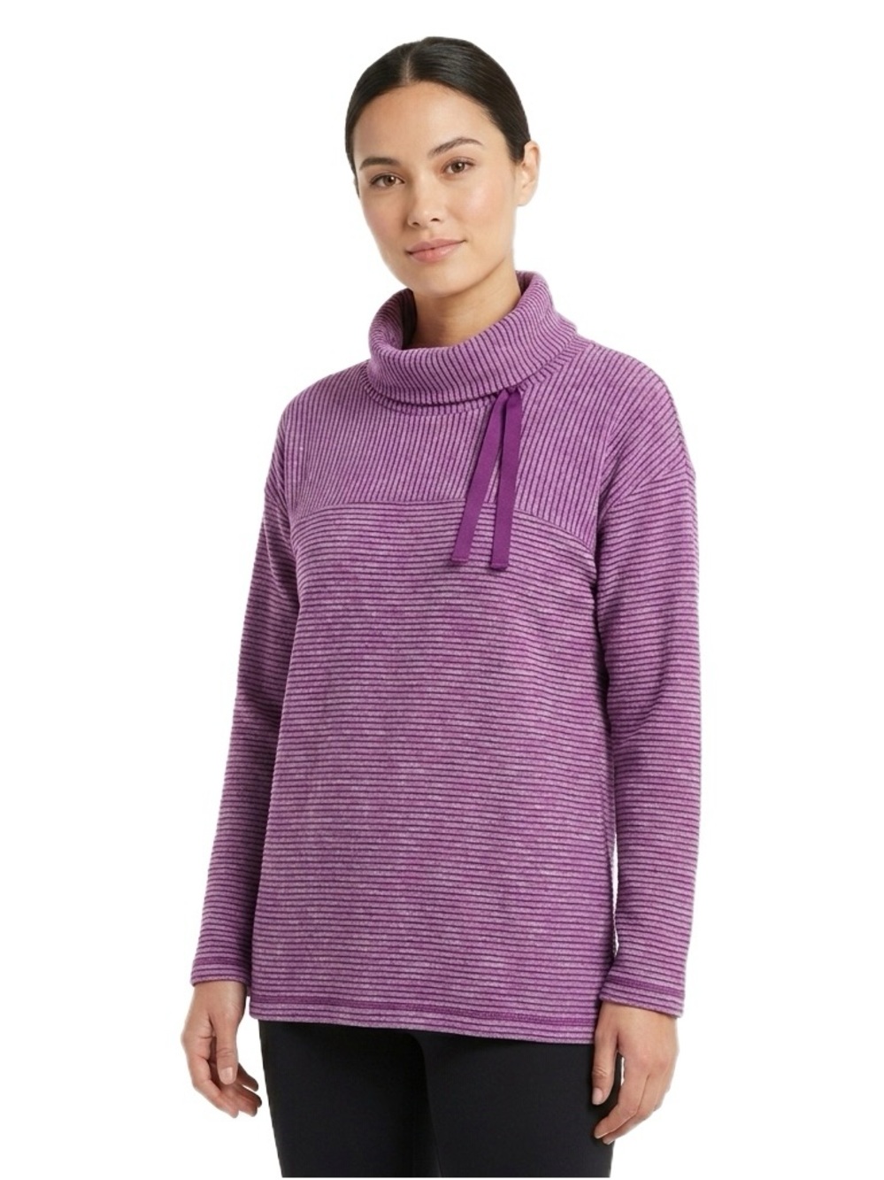 Talbots Purple Striped Cowl Neck Pullover Sweater